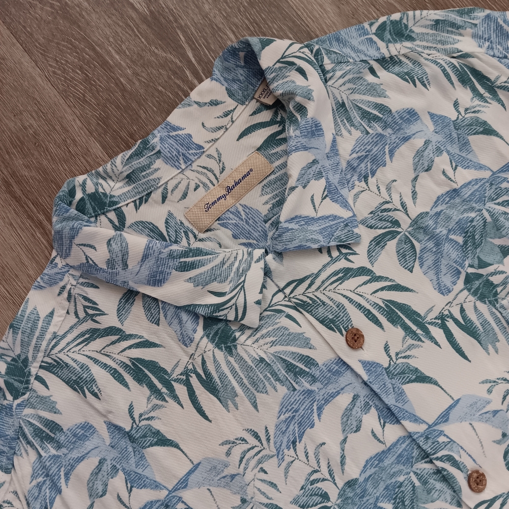 Tommy Bahama Blue Leaf Print Shirt Men's XXXL 100% Viscose